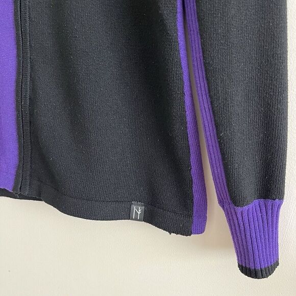 NEVE Zip Cardigan Sweater Womens M Colorblock Purple Black Wool Ski outdoor - Picture 8 of 9